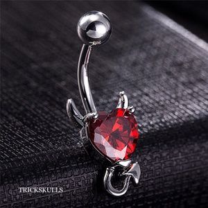 Navel Belly Button Ring Red Rhinestone Devil Horns & Tail Heart Body Jewelry NEW